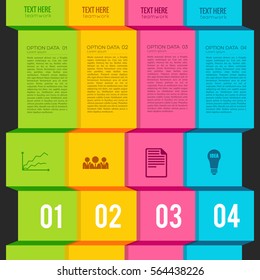 Abstract business infographic template with text colorful curved vertical banners numbers and icons vector illustration