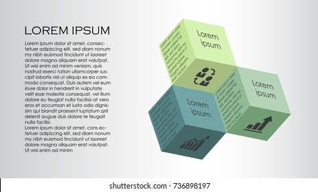 Abstract business infographics with 3d cubes text icons over light background. Vector illustration