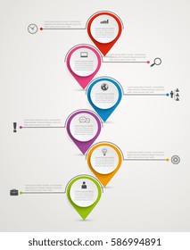 Abstract business infographics with 6 paper labels. Business data, flowchart, workflow layout.