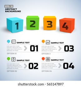 Abstract business infographics with colorful 3d cubes text icons four options on light background vector illustration