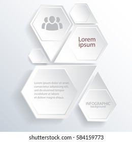 Abstract business infographics with gray hexagonal composition text and people icon on light background isolated vector illustration