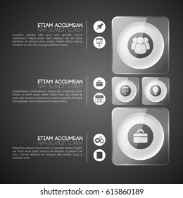 Abstract business infographics with gray web elements and icons on dark background vector illustration