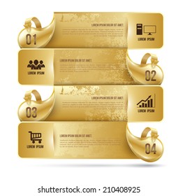 Abstract business infographics number options template gold. Vector illustration, Texture, arrows, options bar, menu bar, user interface