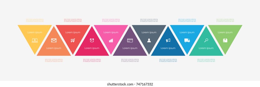 Modelo de infográficos de negócios abstrato com caixa de triângulo 11 e diagramas de linha do tempo em fundo de cor branca