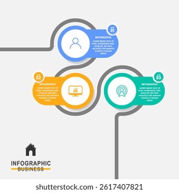 Abstract business infographics template with 3 circles on timeline diagrams in white color background