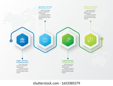 Abstract business infographics template with 4 hexagon in white color background