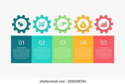 Abstract business infographics template with 5 gears and cogwheel diagrams in white color background