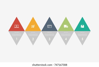Abstract business infographics template with 5 triangle box diagrams in white color background