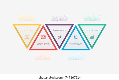 Abstract business infographics template with 5 triangle box diagrams in white color background