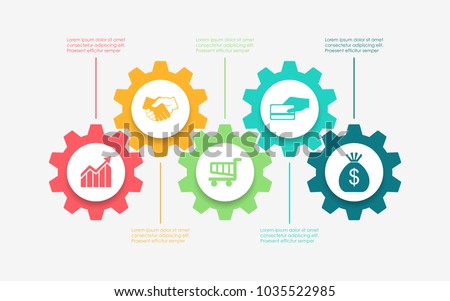 Abstract business infographics template with 5 gears and cogwheel diagrams in white color background