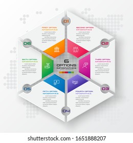 Abstract business infographics template with 6 hexagon in white color background