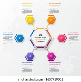 Abstract business infographics template with 6 hexagon in white color background