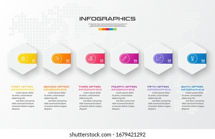 Abstract business infographics template with 6 hexagon in white color background