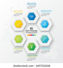 Abstract business infographics template with 6 hexagon in white color background
