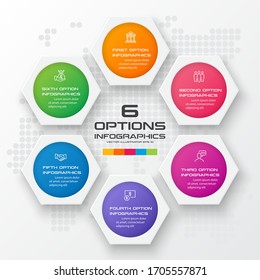 Abstract business infographics template with 6 hexagon in white color background