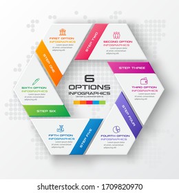 Abstract business infographics template with 6 hexagon in white color background