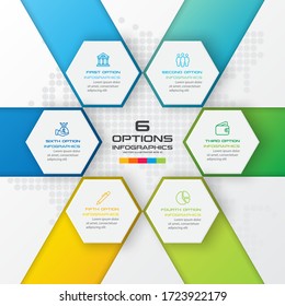 Abstract business infographics template with 6 hexagon in white color background