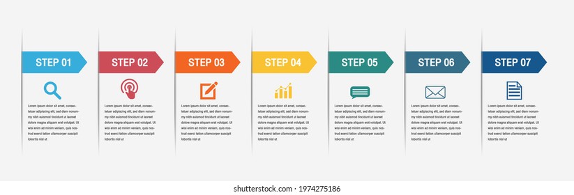 Abstract Business Infographics Template With 7 Steps On Timeline Diagrams.