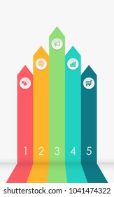 Abstract business infographics template with five arrow diagrams on white color background