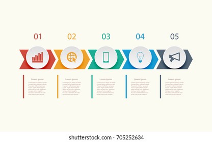 Abstract business infographics template with five timeline arrows diagrams on white color background