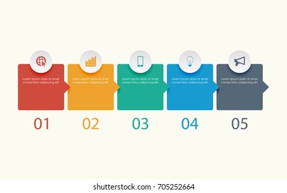 Abstract business infographics template with five timeline arrows box diagrams on white color background
