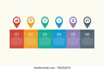 Abstract business infographics template with five pin pointer and box diagrams on white color background