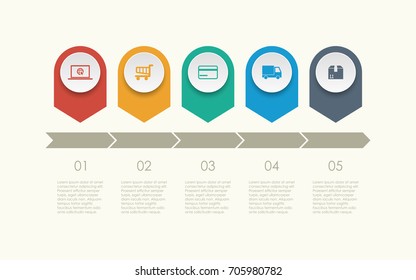 Abstract business infographics template with five timeline arrows diagrams on white color background