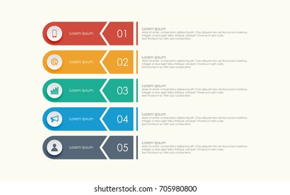 Abstract business infographics template with five arrow diagrams on yellow color background