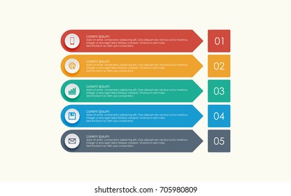 Abstract business infographics template with five arrow diagrams on yellow color background