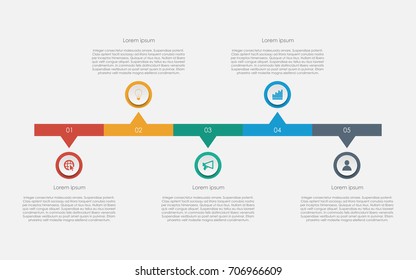 Abstract business infographics template with five circle on timeline diagrams in white color background