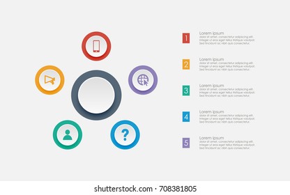 Abstract business infographics template with five circle diagrams on white color background