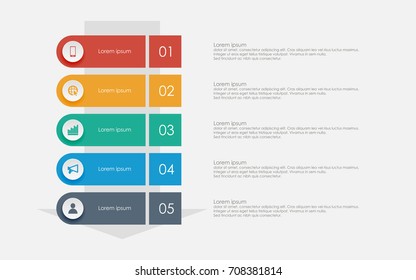 Abstract business infographics template with five box diagrams and arrow in white color background