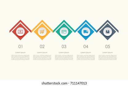 Abstract business infographics template with five box on timeline diagrams in yellow color background