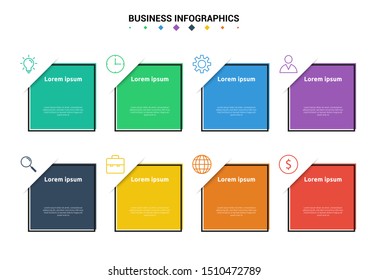 Abstract business infographics template. Illustration vector. Can be used for workflow layout, diagram, business step options, banner, web design. Business data visualization. Process chart. 8 options