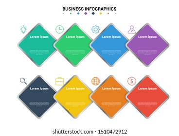 Abstract business infographics template. Illustration vector. Can be used for workflow layout, diagram, business step options, banner, web design. Business data visualization. Process chart. 8 options