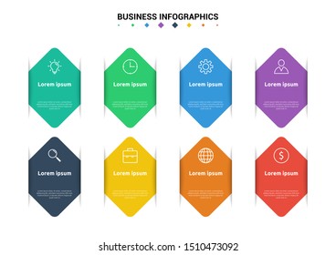 Abstract business infographics template. Illustration vector. Can be used for workflow layout, diagram, business step options, banner, web design. Business data visualization. Process chart. 8 options