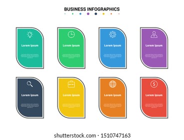 Abstract business infographics template. Illustration vector. Can be used for workflow layout, diagram, business step options, banner, web design. Business data visualization. Process chart. 8 options