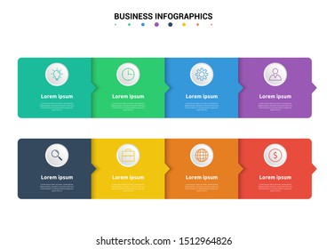 Abstract business infographics template. Illustration vector. Can be used for workflow layout, diagram, business step options, banner, web design. Business data visualization. Process chart. 8 options