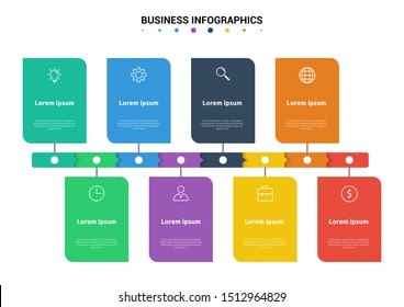 Abstract business infographics template. Illustration vector. Can be used for workflow layout, diagram, business step options, banner, web design. Business data visualization. Process chart. 8 options