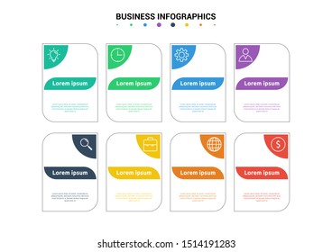 Abstract business infographics template. Illustration vector. Can be used for workflow layout, diagram, business step options, banner, web design. Business data visualization. Process chart. 8 options