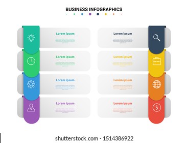 Abstract business infographics template. Illustration vector. Can be used for workflow layout, diagram, business step options, banner, web design. Business data visualization. Process chart. 8 options