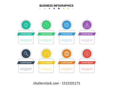 Abstract business infographics template. Illustration vector. Can be used for workflow layout, diagram, business step options, banner, web design. Business data visualization. Process chart. 8 options