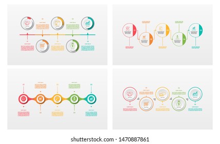 Abstract business infographics template set with 5 circles on timeline diagrams in white color background