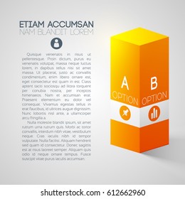 Abstract business infographics with text 3d orange square column and icons on gray background isolated vector illustration