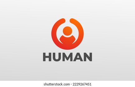 Abstract Business Job Company People Illustration Logo. Orange Red Geometric Shape with Human Icon inside isolated on White Background. Hire Recruitment Vector Logo Design Template Element