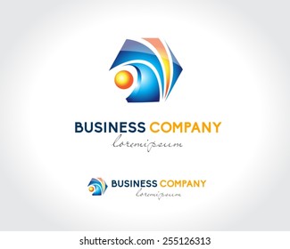 Abstract Business Logo Design. Creative hexagonal logo design and blue orange colors.