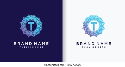 Resumen de la tecnología de diseño de logotipo de negocios letra inicial t con estilo de punto y concepto moderno