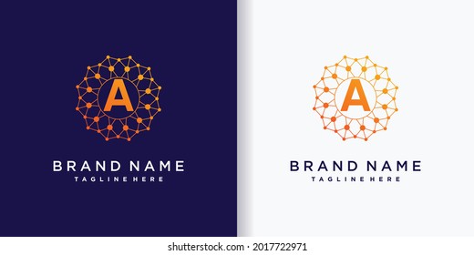 Abstract business logo design technology initial letter a with line art and dot style