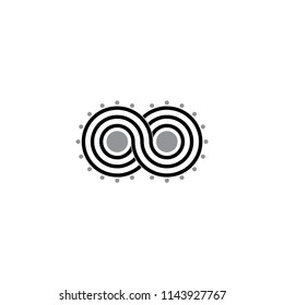 Abstract business logo graphic vector. Design eight round dots black and grey on white background isolated. Design print for symbol, logo, apps, element, template. Set 1