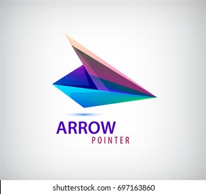 Abstract business logo icon design template arrow, origami dynamic sign. Vector color sign